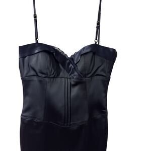 New $265 LAUNDRY 2 S Shelli Segal Women Navy Satin Bustier Lace Detail Dress Y2K